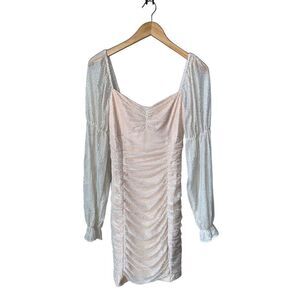 BCBGENERATION Metallic Dot Long Sleeve Ruched Dress in Color Champagne